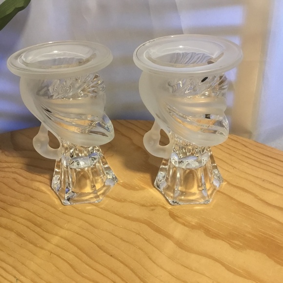 1980's Vintage Party Line Lead Crystal Frosted and Clear Swan Candle Holders - Picture 5 of 9